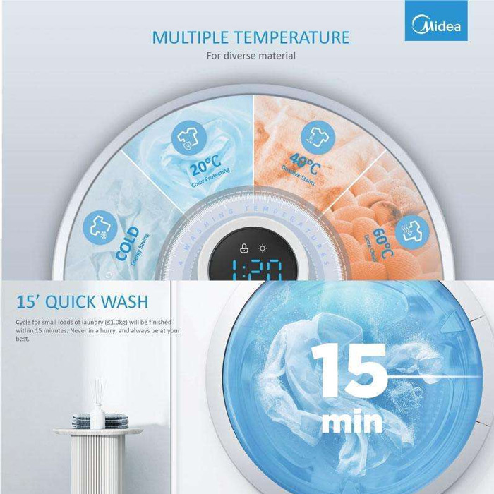 Midea Mesin Cuci 1 Tabung Front Loading Inverter 8.5 Kg - MF100W85B | MF100-W85B